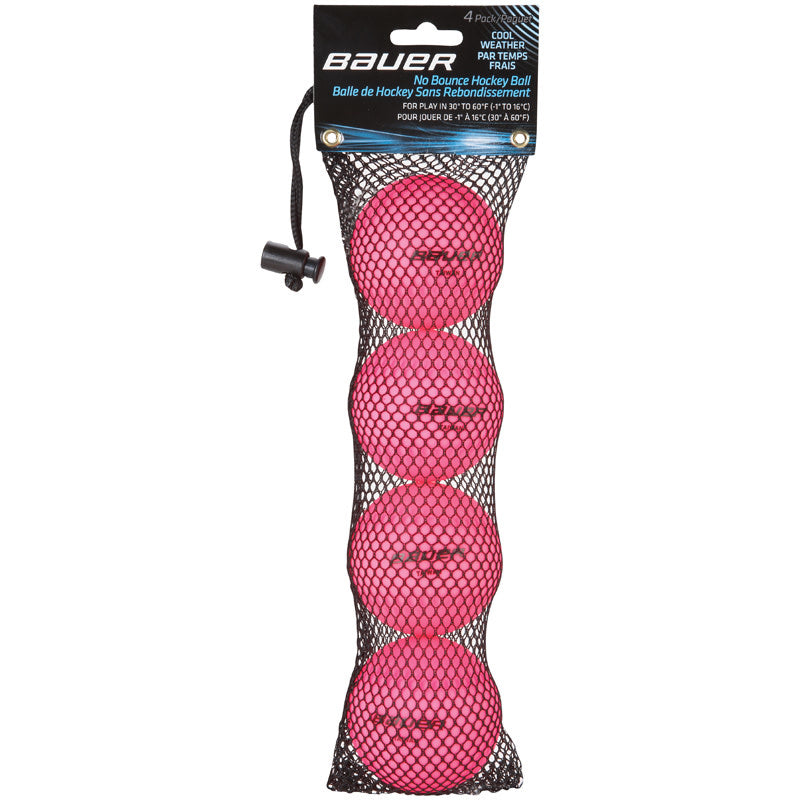 Bauer No Bounce Street Hockey Ball - Cool Weather - Pink - 4-Pack