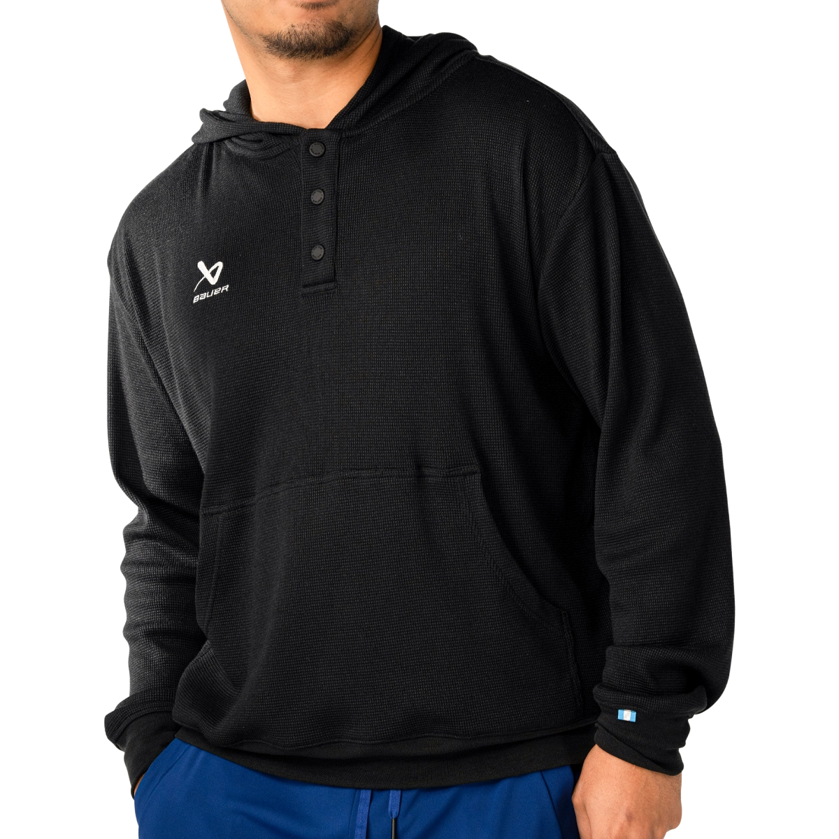 Bauer Waffle Half Zip Snap Hoodie - Black - Senior