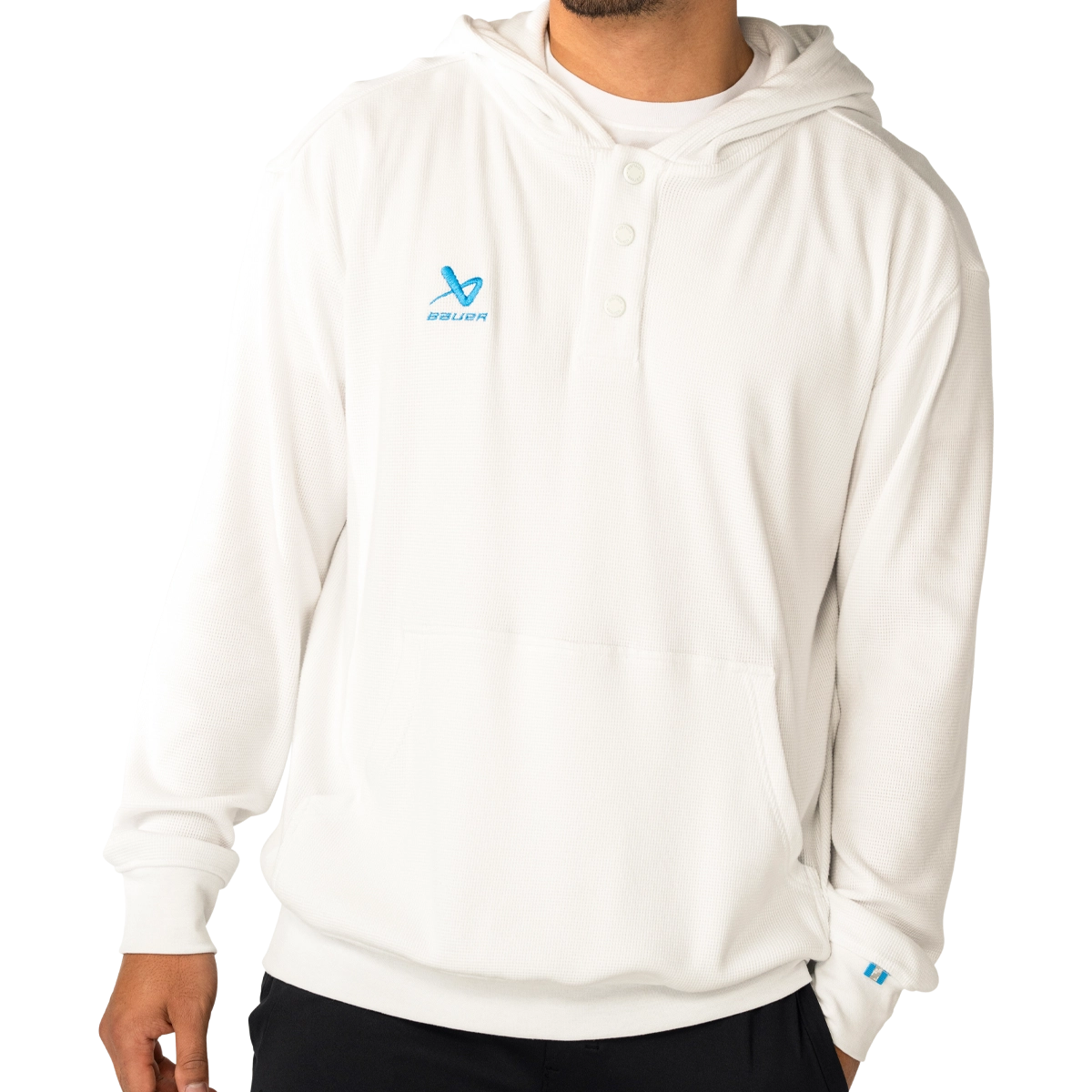 Bauer Waffle Half Zip Snap Hoodie - Snow - Senior