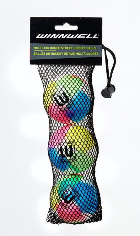 Winnwell S18 65MM 50G Multicolor Street Hockey Ball - 3-Pack - Multicolor