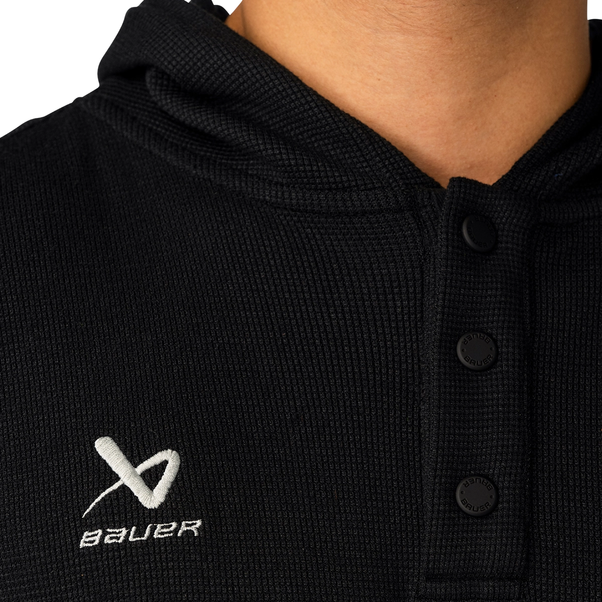 Bauer Waffle Half Zip Snap Hoodie - Black - Senior